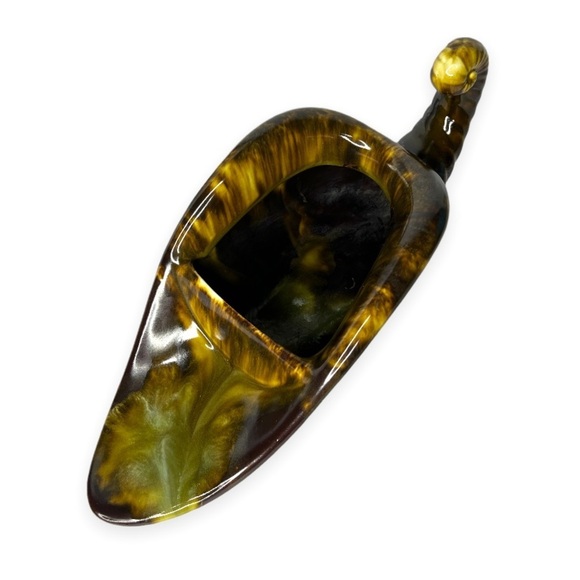 Vintage Brown Ceramic Cornucopia Horn of Plenty Drip Glaze Planter Thanksgiving - Picture 7 of 8